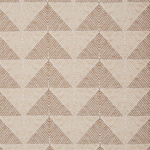 A beige and tan John Robshaw Farzu Sand Performance Fabric rug with triangles on it.
