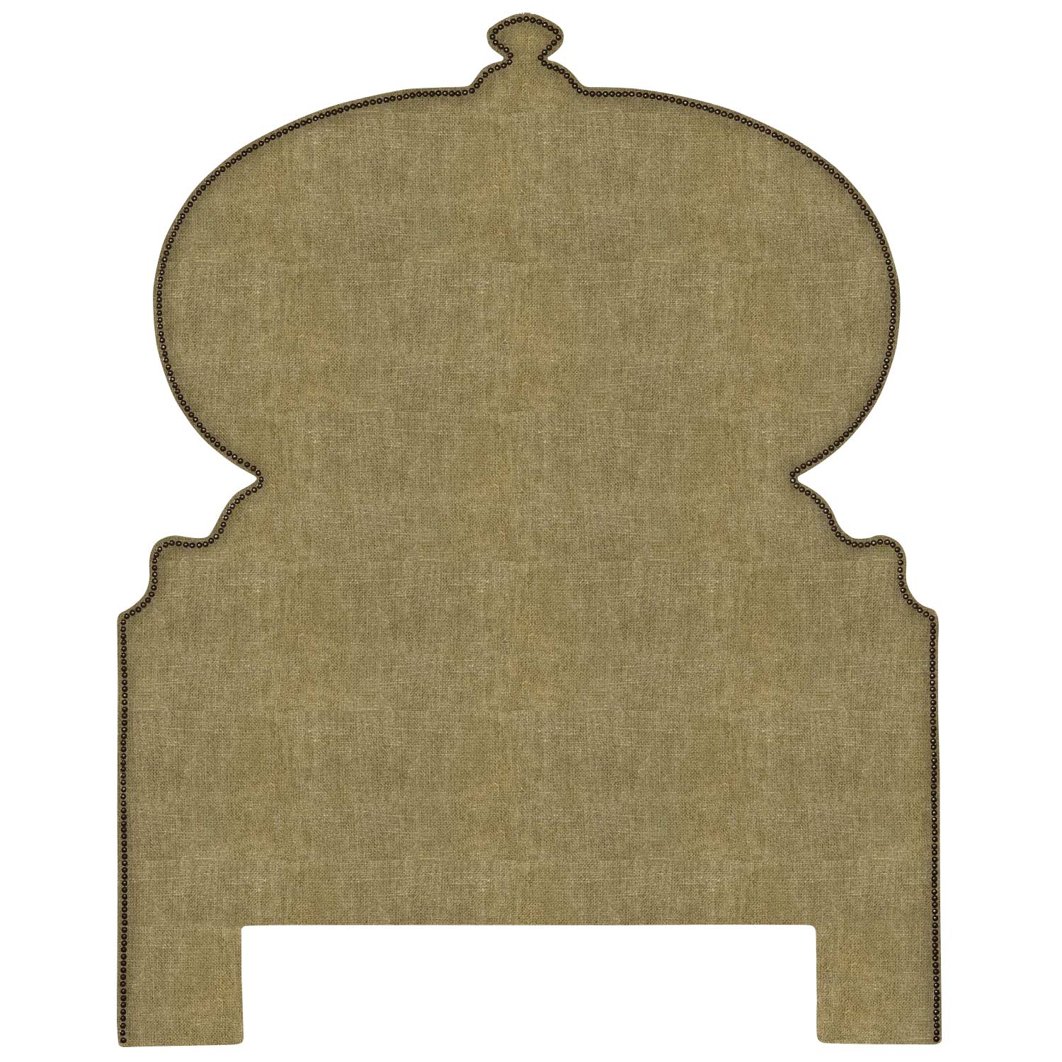 The back of a bed with a Custom Orissa Headboard by John Robshaw featuring intricate carvings and designs.
