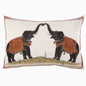 A Two Elephants Decorative Pillow designed by John Robshaw.