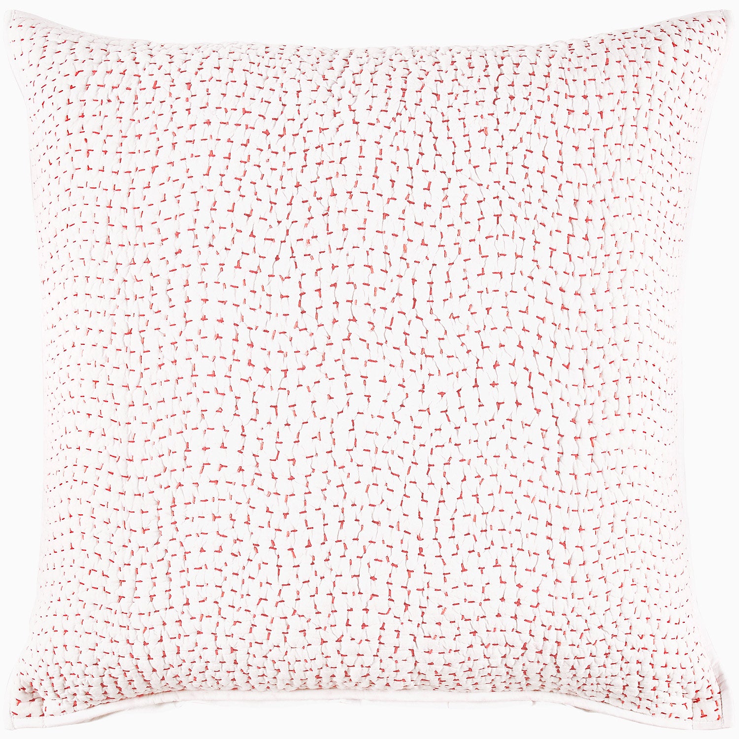 A pink and white Organic Hand Stitched Lotus Quilt with John Robshaw organic cotton cover and hand stitching.