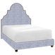 A Custom Dara Bed by John Robshaw with a blue patterned headboard and footboard, available for shipping.