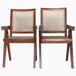 John Robshaw Jeanneret chairs with cane backs. - 29225396731950