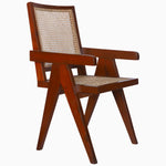 A vintage Jeanneret Chair by John Robshaw with a rattan seat and teak and cane design. - 29225396764718