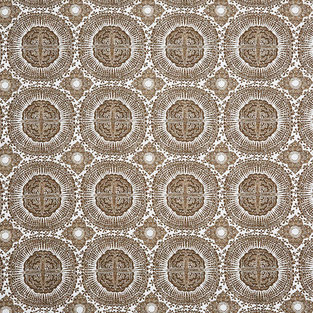 A traditional Kala Chestnut Fabric with a brown and white pattern by John Robshaw.