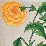 A hand-painted Sunny Marigold decorative pillow inspired by Jaipur and created by John Robshaw. - 29995407212590