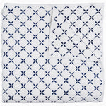A blue and white Layla Indigo Quilt blanket with a cross design by John Robshaw. - 28766400544814