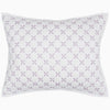 A Layla Lavender Quilt pillow with a cross design, made from cotton voile, by John Robshaw.