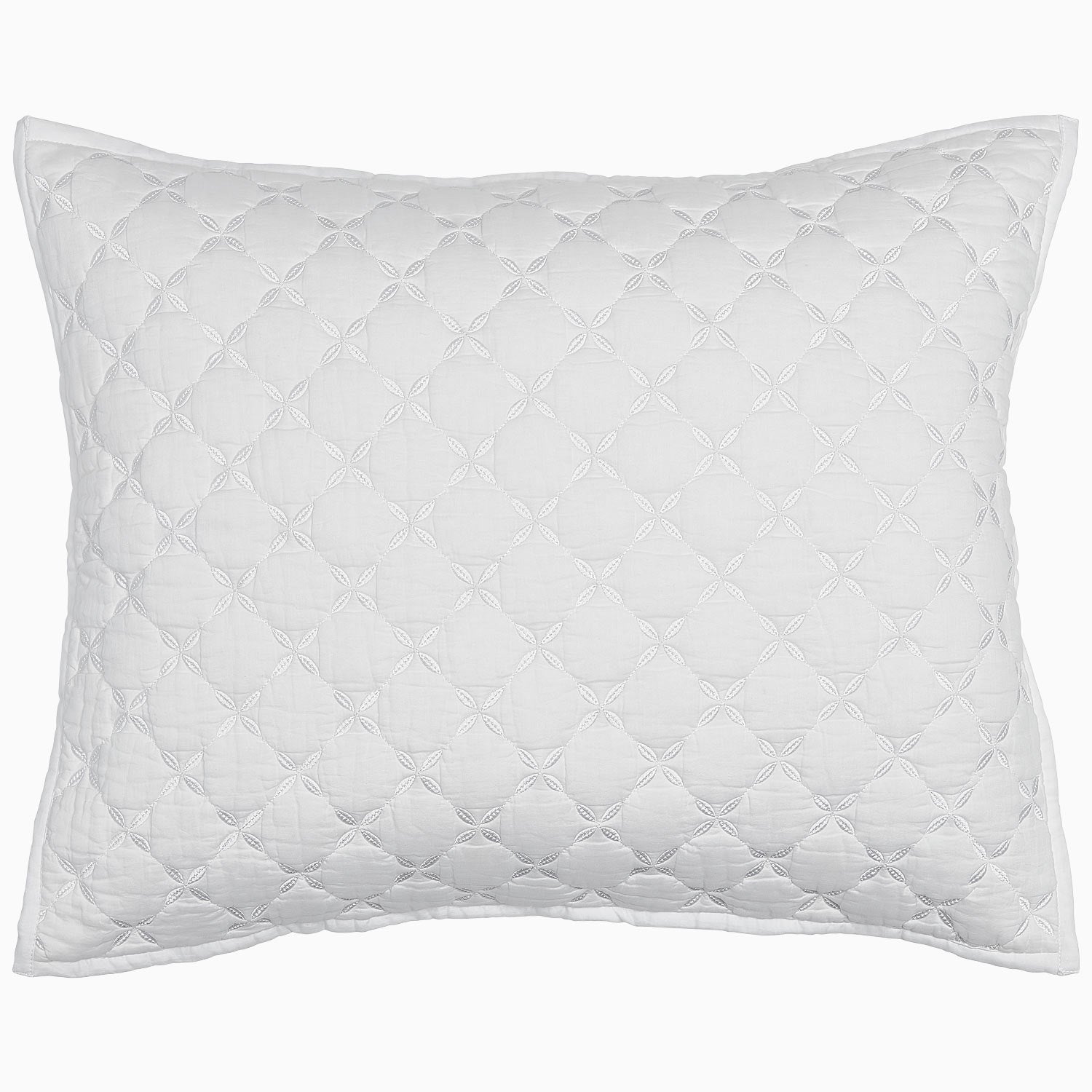 A John Robshaw Layla White Quilt on a cotton voile background.