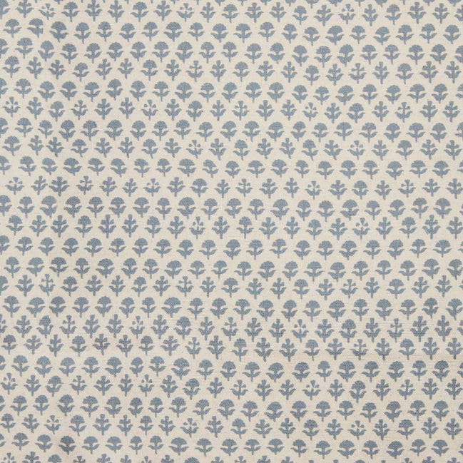 A John Robshaw Bindi Slate Fabric with a blue and white floral pattern.