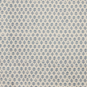 A John Robshaw Bindi Slate Fabric with a blue and white floral pattern.