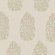 An oversized Saanya Sage Fabric wallpaper with green and pink flowers on it by John Robshaw.