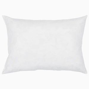A hypo-allergenic John Robshaw white pillow on a white background.