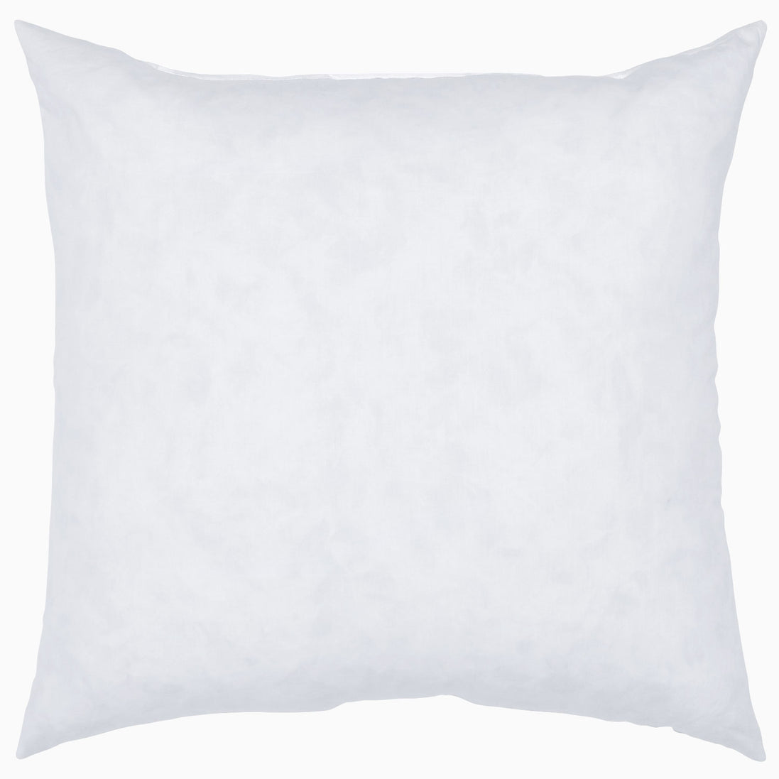 A hypo-allergenic John Robshaw white pillow made with down-proof fabric on a white background.