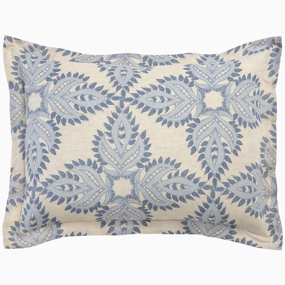 A Dasati Duvet Set by John Robshaw, featuring a blue and white duvet with a floral pattern.