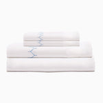 A Stitched Light Indigo Organic Sheets set by John Robshaw with blue lines and organic cotton percale. - 30252477775918