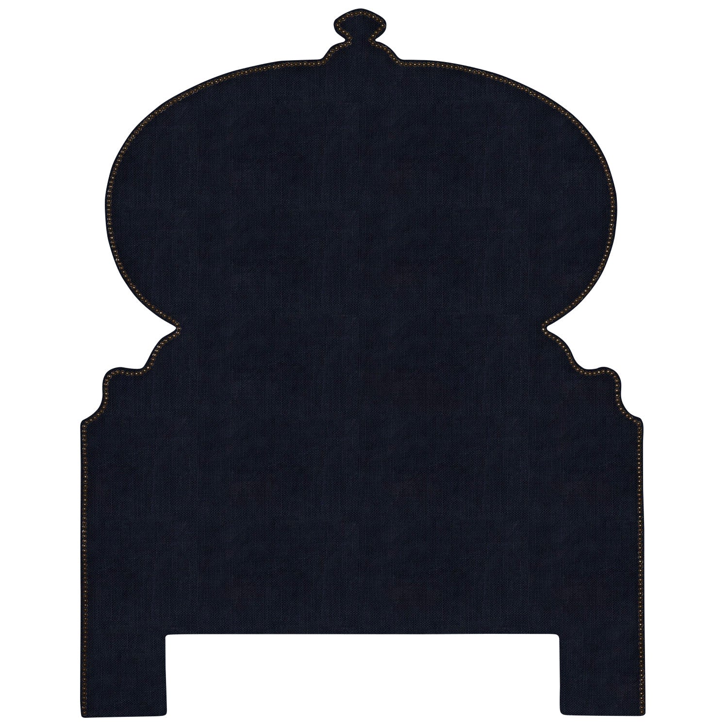 A black velvet Custom Orissa Headboard with an ornate design featuring Mughal architecture elements by John Robshaw.