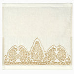 An antique John Robshaw Nadir Pearl White/ Gold Bath Towel for the bathroom, featuring intricate gold paisley designs. - 30253848068142