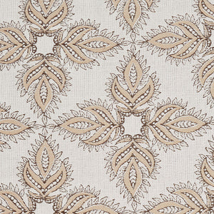 A floral fabric with a beige and brown color scheme, such as the Diba Sand Performance Fabric by John Robshaw.