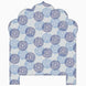 A John Robshaw Custom Bihar Headboard with a blue and white pattern, available for shipping.