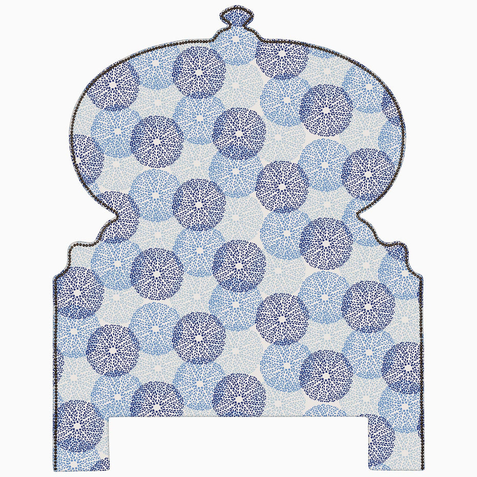 A Custom Orissa Headboard by John Robshaw with a blue and white pattern available for Free Shipping.