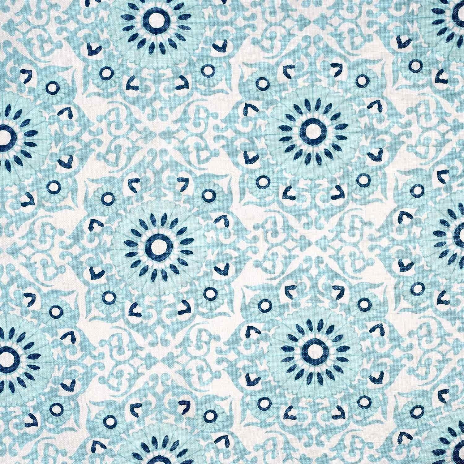A Vinita Seaglass by John Robshaw, showcasing traditional craftsmanship, with a blue and white floral pattern on a white background.