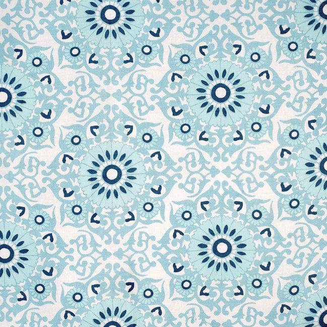A Vinita Seaglass by John Robshaw, showcasing traditional craftsmanship, with a blue and white floral pattern on a white background.